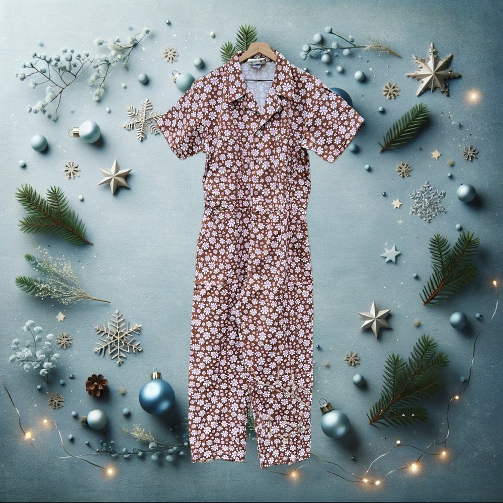 Big Bud Press Brown Lazy Daisy Short Sleeve Jumpsuit Size 2XL